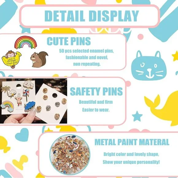50Pcs Enamel Pins for Backpacks Cute Pins Bulk for Hats Jackets Lapel Pins Brooc
